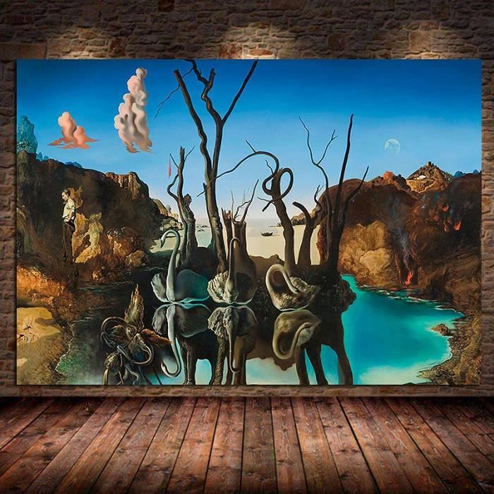 Salvador Dali Cygnes Reflétant Éléphants Toile Peinture Abstraite Affiche et Impression Mur Art