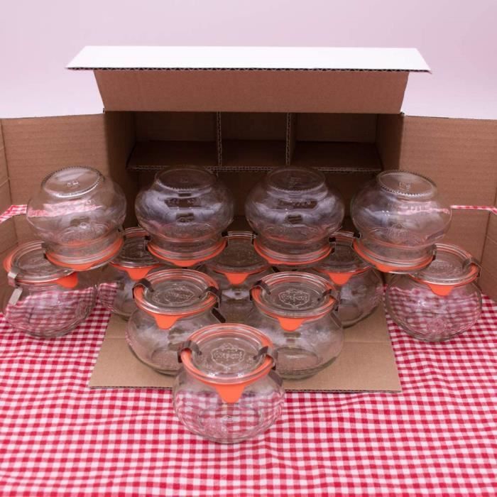 Bocaux En Verre 230 Ml Avec Couvercles à Visser Rouges à Carreaux - Lot De 24, Hauteur 6,2 Cm, Fabriqués En Allemagne