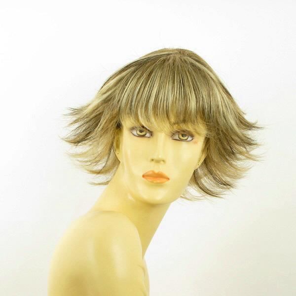 Perruque Courte Femme Océane - Blond Clair Méché Cuivré Chocolat - Synthétique - Taille Moyenne - Neuf Avec étiquettes