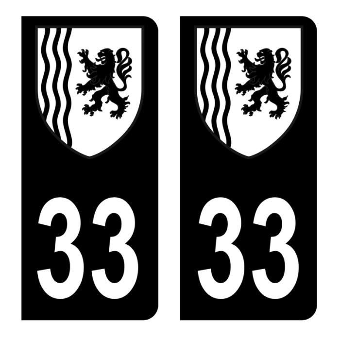 Autocollant Stickers plaque d'immatriculation DEPARTEMENT 33 AQUITAINE