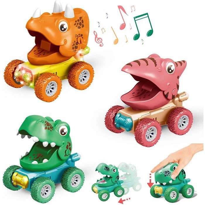Lot De 2 Jouets Voitures Dinosaure Camion Monstre – Roues Inertie Feu, Cadeau Enfant 3 Ans Et Plus (Vert & Bleu)