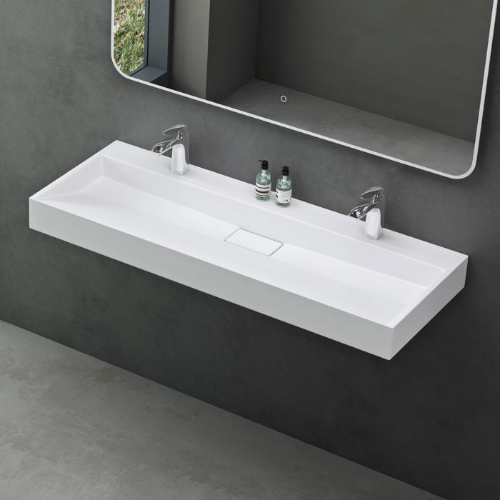 Meuble Salle De Bain Double Vasque 150 Cm White Rome - MDF Blanc Avec Miroirs Et Robinetterie