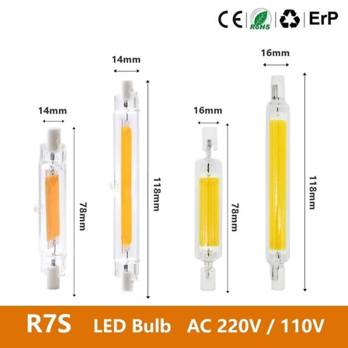 Lot De 10 Ampoules Halogènes R7s 60W (équivalent 80W) 78mm - Dimmable, Blanc Chaud