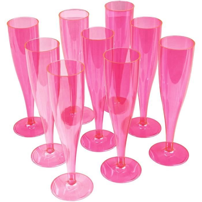 10 Flûtes Champagne Plastique Transparent Pied Rouge 