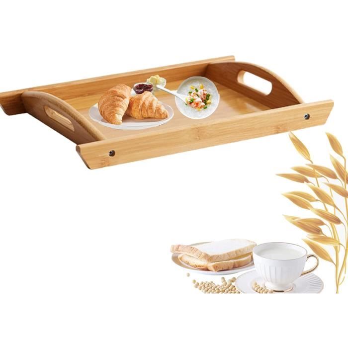 Plateau En Bambou 40x29x4,5 Cm - Plateau Petit Déjeuner Ou Thé - Poignées Et Style Nature
