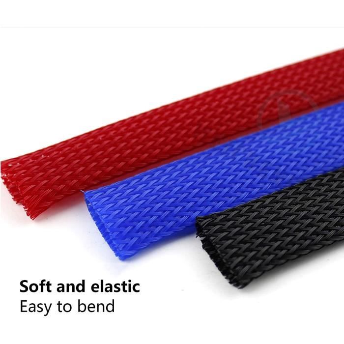 3 PCS Gaine Câble Tressée 5M Gaine Cable Informatique 15mm 10mm 6mm Manchon De Câble Gaine Noir