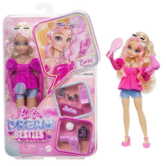 Barbie Poupée et Accessoires Barbie Équipe de Rêve poupée « Malibu » articulée avec Cheveux blonds ondulés 11 Accessoires de Maquillage et de Coiffure HYC21 - vue 7