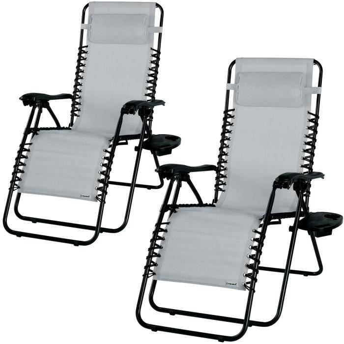 2x Chaises longues de jardin inclinables Chaise pliable avec porte