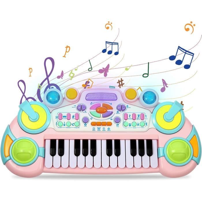 Piano pour Enfants 3+ Ans 13 Touches en Forme de Dents Portable COSTWAY-3 Lumières Attrayantes-Visage Souriante-pour Débutants - Instruments de musique
