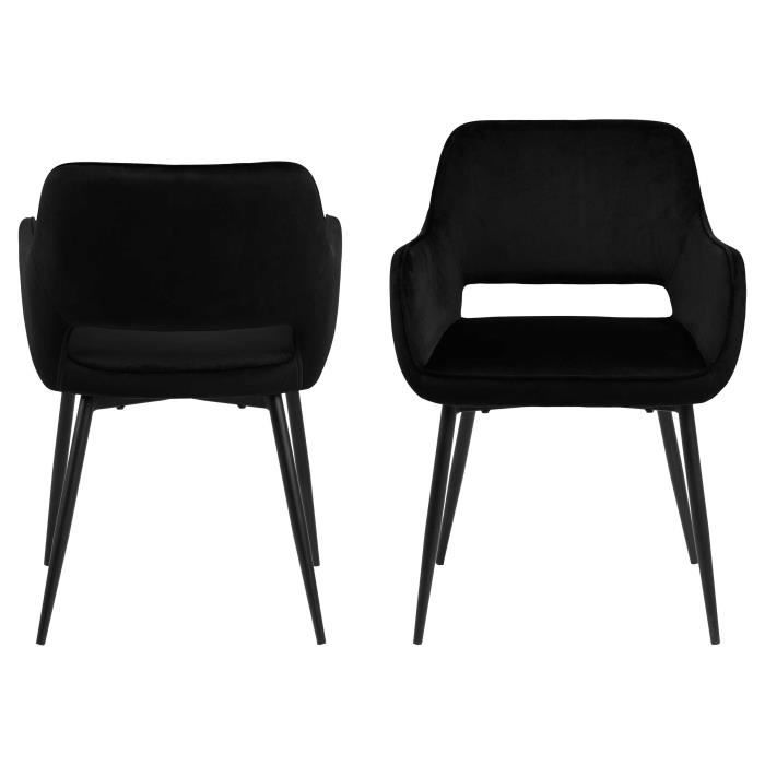 chaise - emob - dani - avec accoudoirs - pieds noir mat en métal - lot de 2