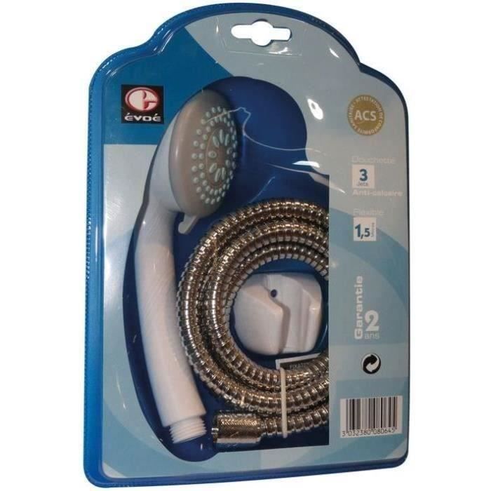 Douchette 3 jets blanc + flexible 1m50 sc