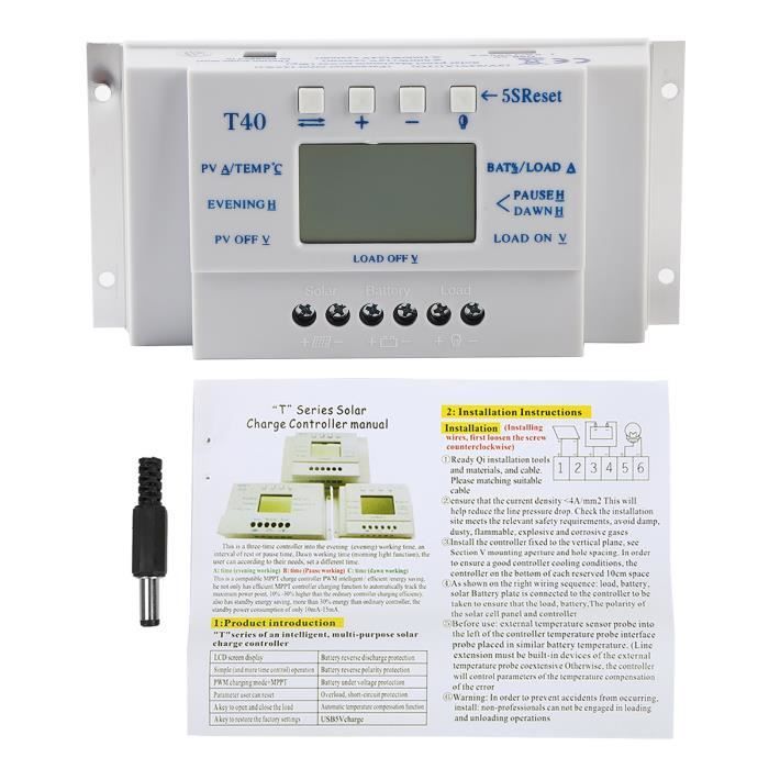 Uniteck 3287 Régulateur de charge solaire MPPT 12/24 Volts 10 A écran