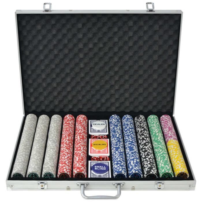 Jeu De Poker Complet 1000 Jetons Laser Aluminium | Coffret Avec Dés, Cartes, Boutons Dealer/Blind | Poids 13,84 Kg | Pour Soirées Casino à Domicile