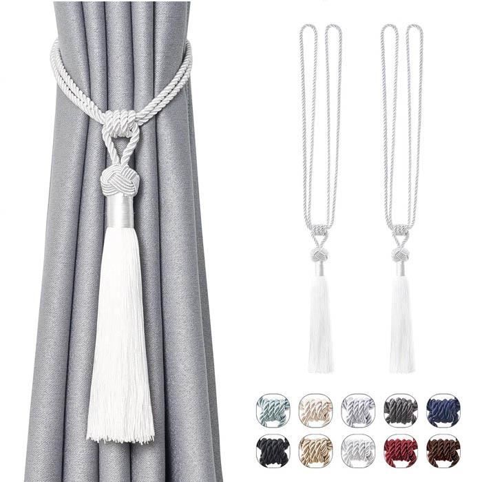 Meilleurs prix pour Lot de 2 embrasses de rideaux longues à pompons faites à la main en corde tressée avec nœuds de style européen pour décoration