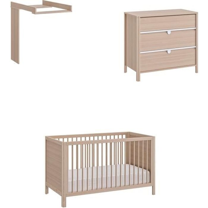 Lit Bebe 70x140 Commode A Langer 3 Tiroirs Naturel L 74 H 84 P 144 Decor Marron Anatole Cdiscount Puericulture Eveil Bebe