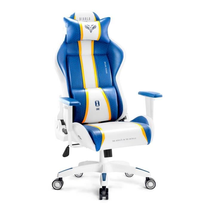 Fauteuil de Gamer - DIABLO - X-One 2.0 - Chaise Gaming - Cuir synthétique - Accoudoirs - Inclinaison 140° - Aqua Blue