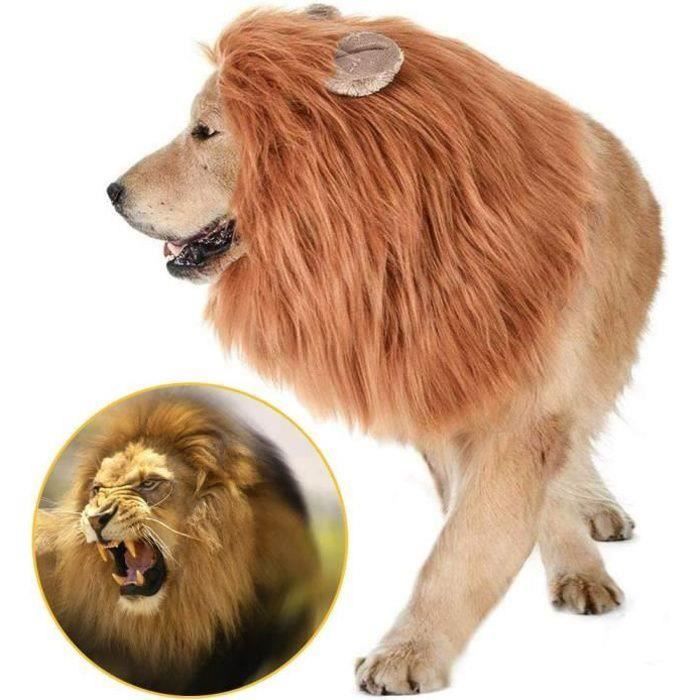 crinière de lion pour chien,perruque de lion réaliste et drôle,perruque de lion réglable pour chiens de taille