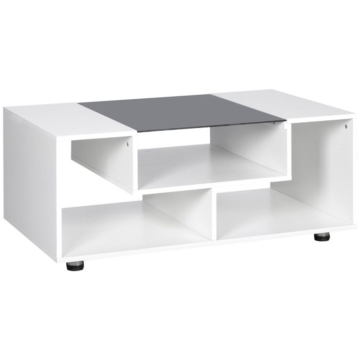 Table basse en verre trempé table de salon 3 niches pieds