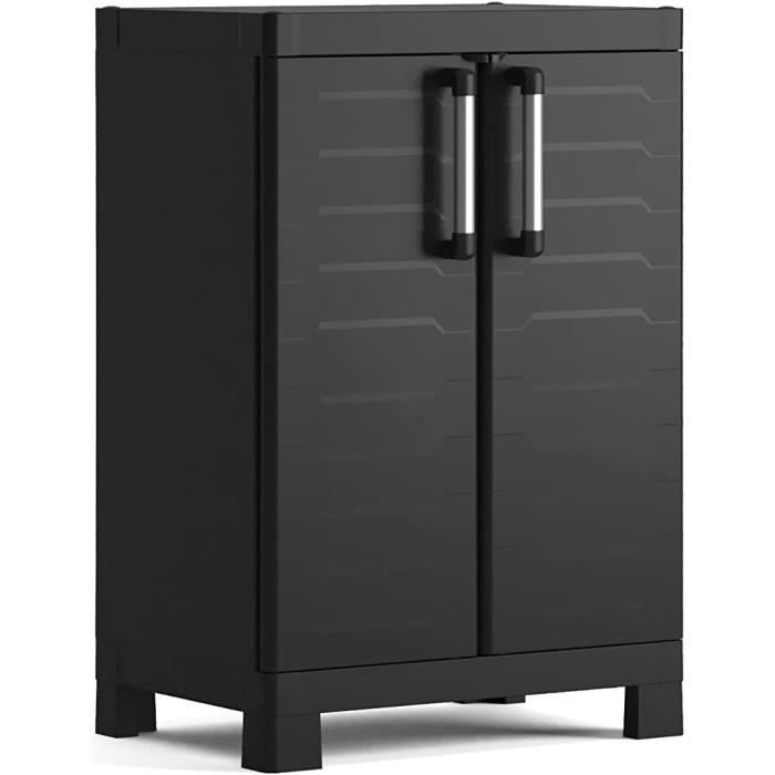 Keter Armoire Basse Detroit en Plastique, Noir, 65 x 45 x 97 cm