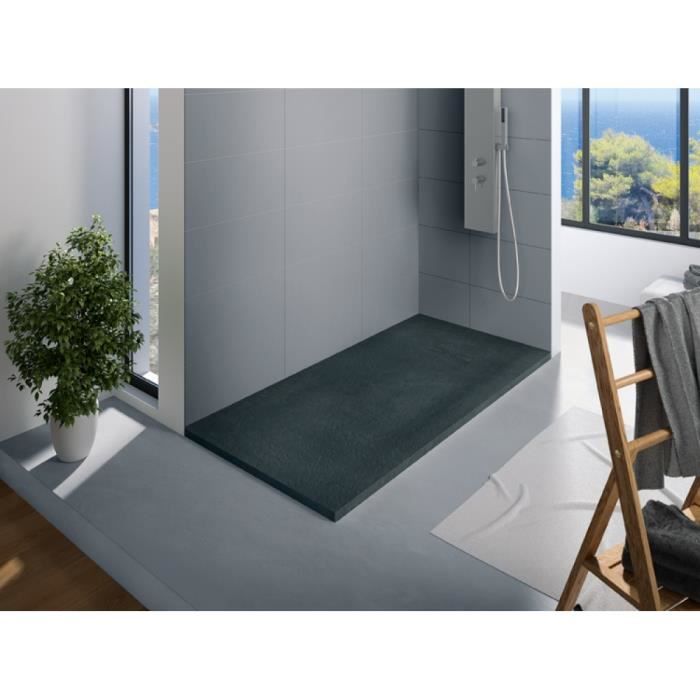 Receveur de douche recoupable 100X80 cm KINEROCK blanc bonde petit côté