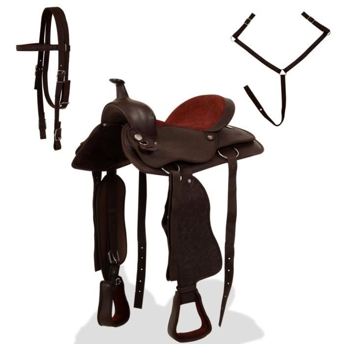 Comparer les prix de Selle western - MOTHINESSTO - Modèle LY4562 - Cuir véritable - 17 po - Marron