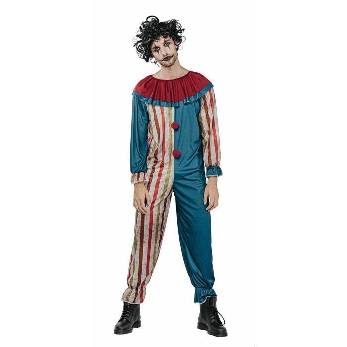 Smiffys T-Shirt Clown Sinistre Rouge à Manches Longues – Déguisement Rayé Effrayant Halloween Carnaval