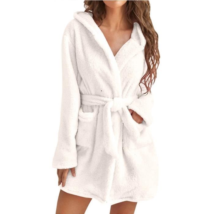 Robe De Chambre Femme Polaire à Capuche - Grande Taille - Léger Et Moelleux - Avec Poches - Chaud Et Confortable - Pour La Maison