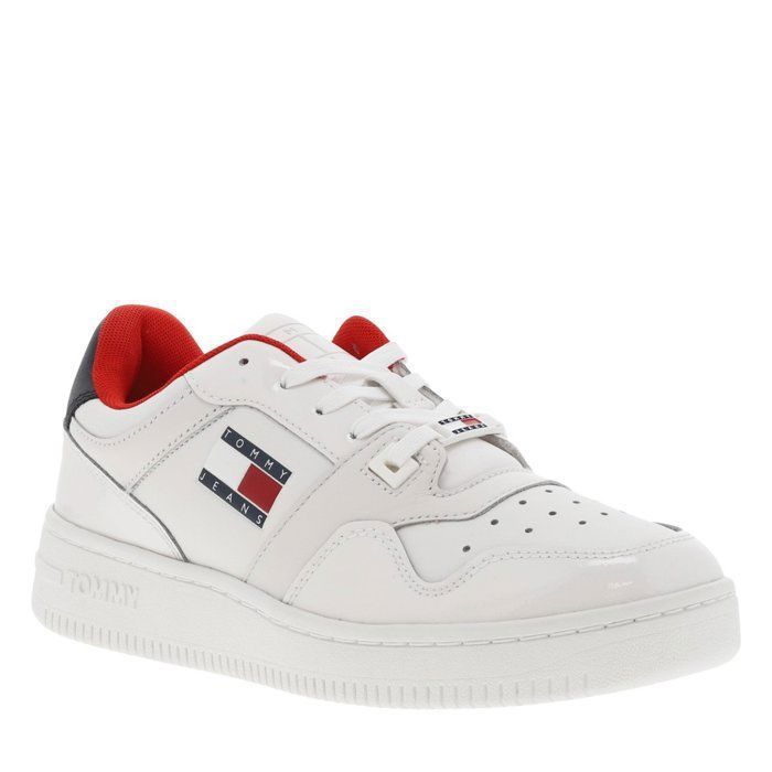 Tommy Jeans Baskets en cuir blanc lisse et vernis à fermeture par lacets plats