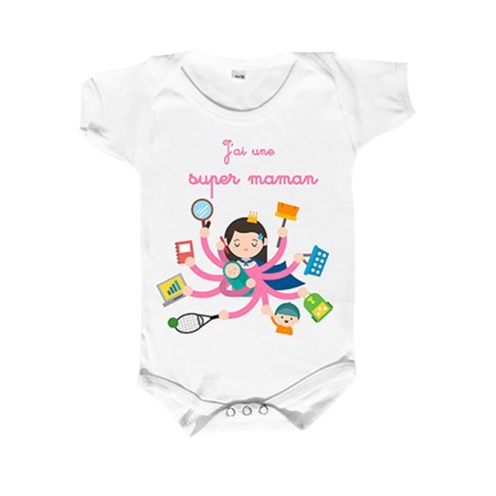 Body bebe J ai une super maman body bebe original fetes des mamans famille Blanc Cdiscount Pret a Porter