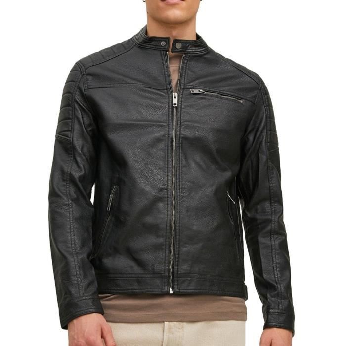 Veste en cuir Noire Homme Jack & Jones Tano