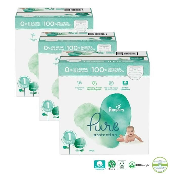 Pampers Taille 1 306 couches bébé pure protection Cdiscount