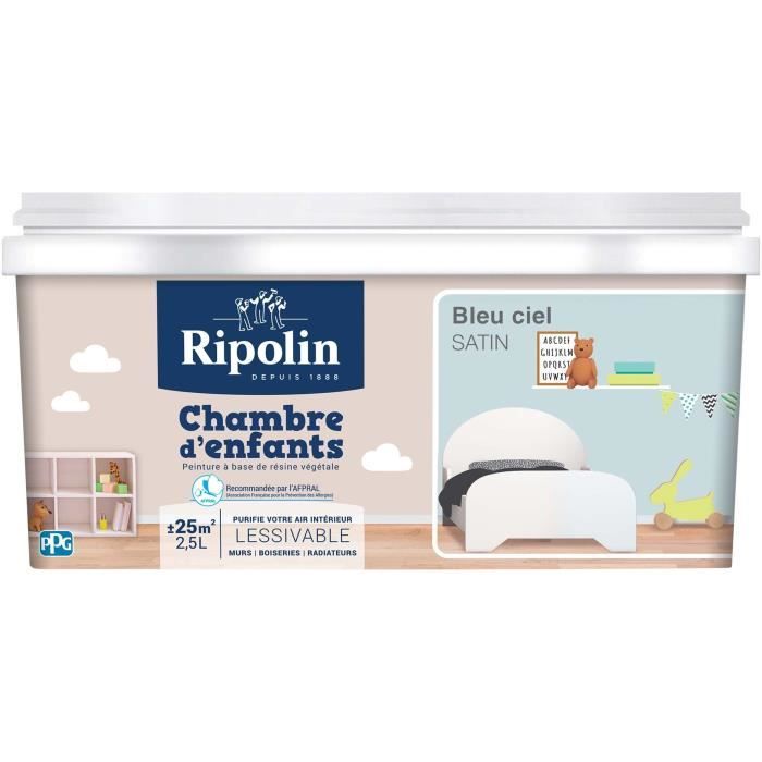 RIPOLIN Peinture murale spéciale chambre d'enfants - Bleu ciel satin - 2,5 L