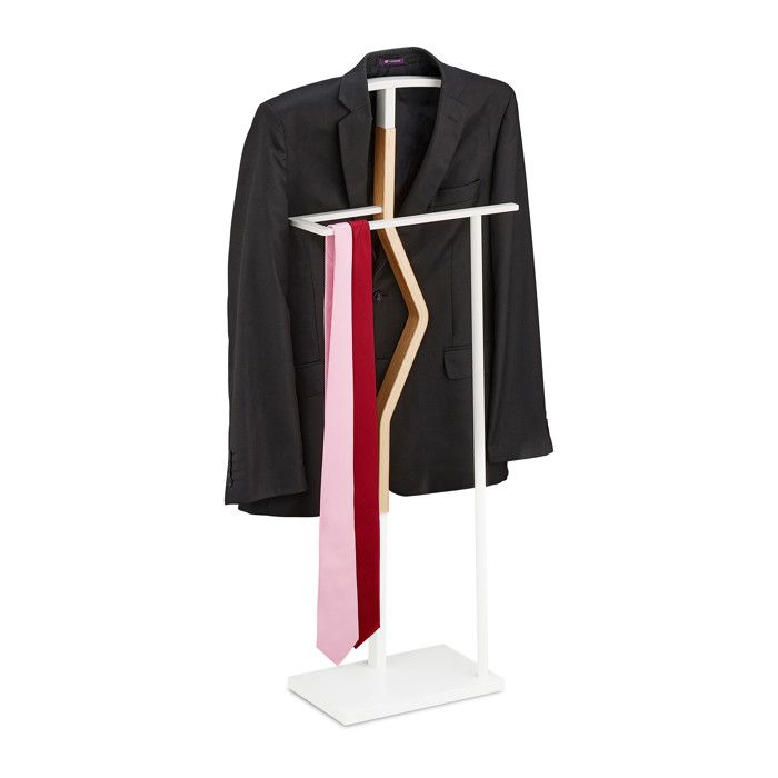 Relaxdays valet de chambre pour costume & pantalon mélange bois-métal portant vêtements 110x46x19 cm blanc/nature