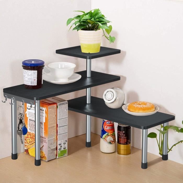 Étagère D'Armoire Extensible Et Empilable - Rangement Cuisine Et Garde-Manger Blanc/Gris, Solution Gain De Place Robuste