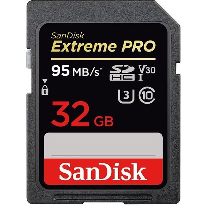 Carte Mémoire SDHC Sandisk Extreme Pro jusqu'à 95 Mo/ Classe 10 U3 V30