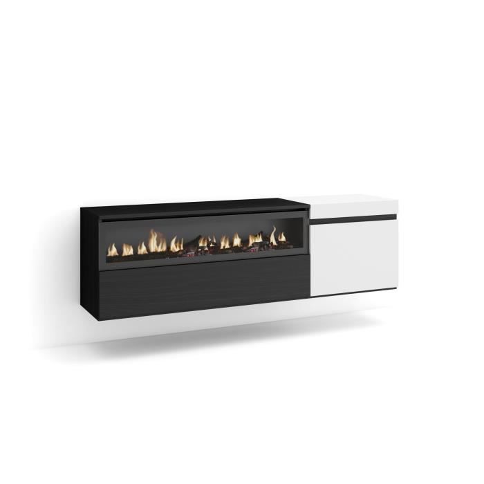 Meuble TV Banc Télé 150x35x45cm Pour les TV jusquà 65 feu électrique Suspendu Mural Blanc et noir RF2444 Meuble TV Banc Télé 150x35x45cm Pour les TV jusquà 65 feu électrique Suspendu Mural Blanc et noir RF2444