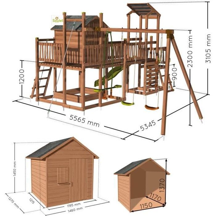Aire de jeux pour enfant - SOULET - Cottage Crazy avec mur d'escalade et corde à grimper