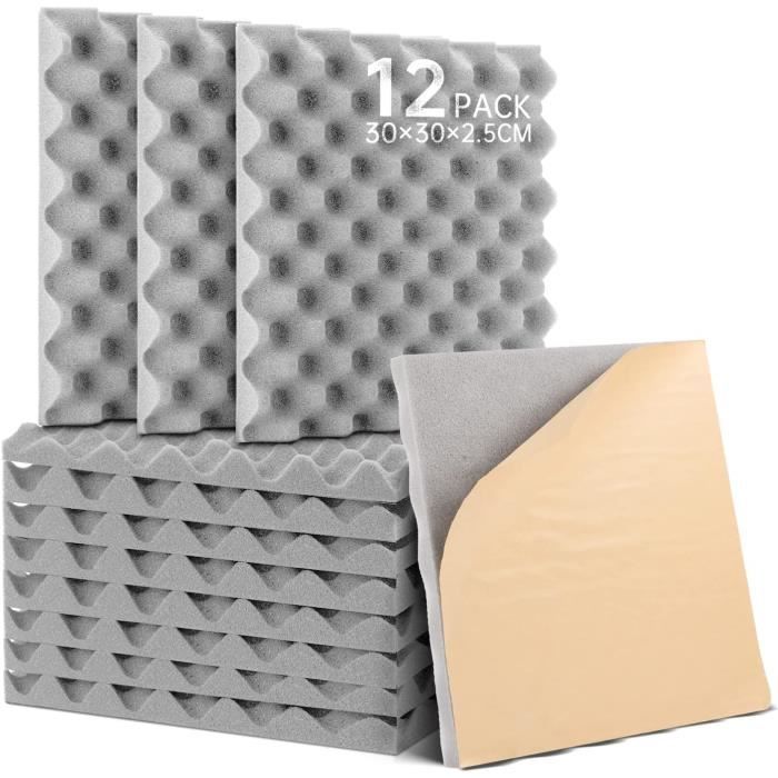 Lot 12 Panneaux Acoustiques Saiqiang 30x30x2.5cm - Mousse Absorption Sonore