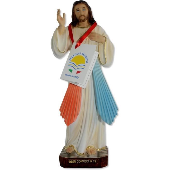 Statue Sacré-Cœur De Jésus 50 Cm – Résine Bronze Peinte Main, Artisanat Italien