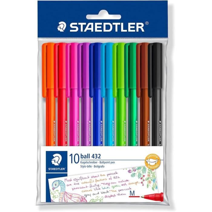 Stylos Bille Staedtler Ball 423 - Lot 8 Couleurs - Pointe 0.45mm - Triangulaire Ergonomique