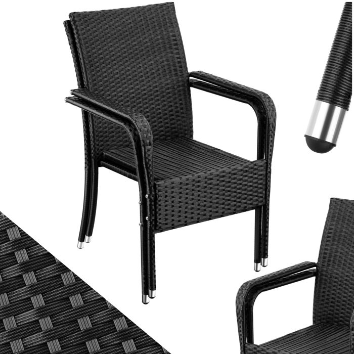 Chaises de jardin - TECTAKE - Lot de 2 fauteuils de repas dextérieur en rotin résistants aux UVs 58 x 67 x 90 cm - Noir