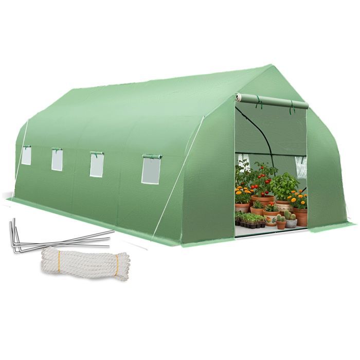Serre de jardin - TECTAKE - Serre tunnel 18 m² avec 8 fenêtres bâche résistante au gel et aux UV 600 x 300 x 205 cm - Vert