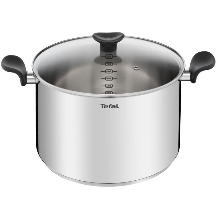 TEFAL Primary Marmite 28 cm + couvercle verre Induction Acier inoxydable haute qualité Garantie 10 ans E3086404