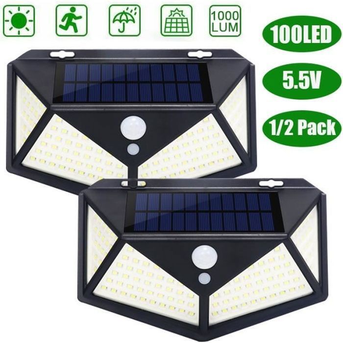Lampe solaire - TEMPSA - 100 LED - Détecteur de mouvement - Éclairage extérieur - 1200 lumens