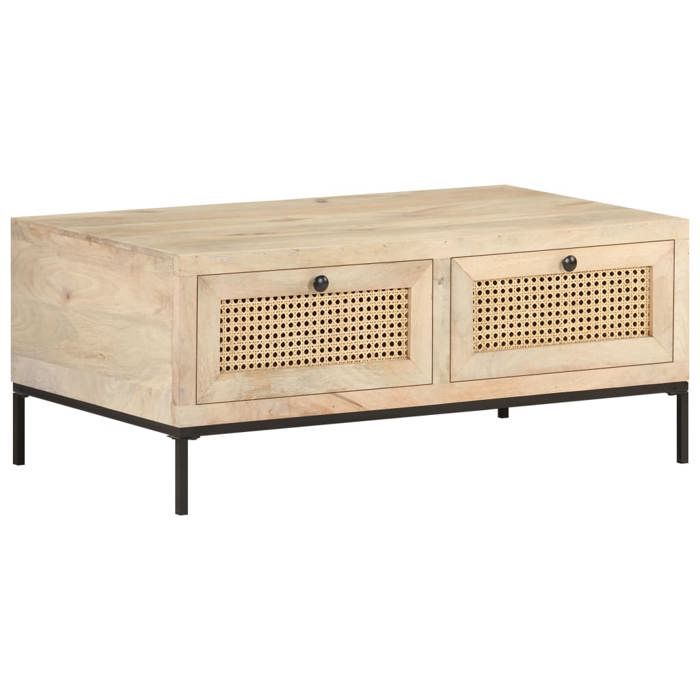 vidaXL Table basse 90x50x37 cm Bois de manguier et canne naturelle 323511