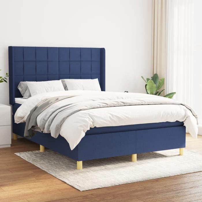 vidaXL Sommier à lattes de lit avec matelas Bleu 140x190 cm Tissu 3131991