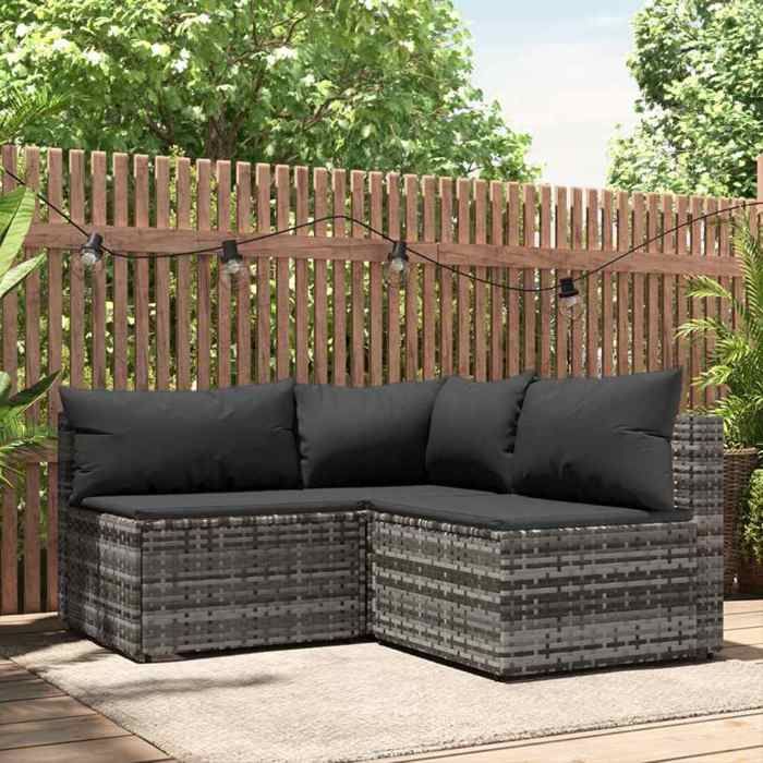 vidaXL Salon de jardin 3 pcs avec coussins Résine tressée ensemble de salon dextérieur ensemble de mobilier 318675 - vue 3
