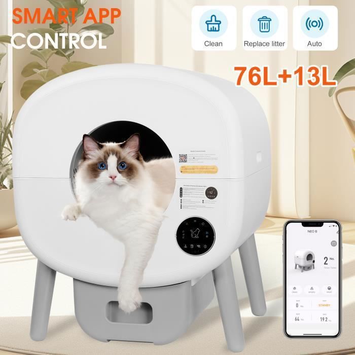 Meilleurs prix pour VINTEKY ®80 L Bac à litière autonettoyant pour Chat，Litière à Nettoyage Automatique par APP pour chat，Blanc