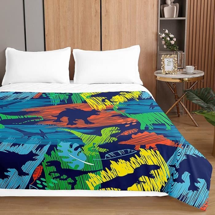 Couvre Lit Matelassée, 3D Dinosaure Imprimé Doux Microfiber Couvre-lit Couverture de lit Jeté de