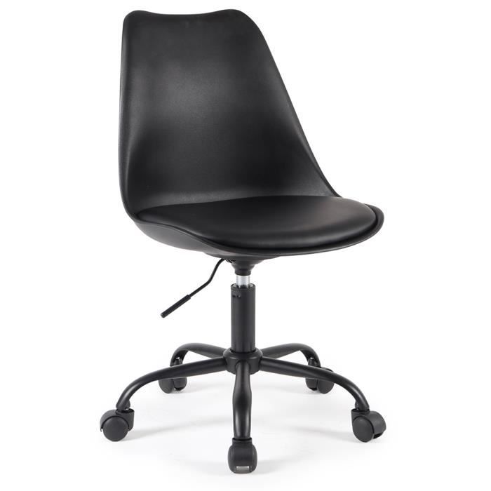 chaise de bureau - waytex - design scandinave - hauteur réglable - roulettes - pvc simili cuir noir